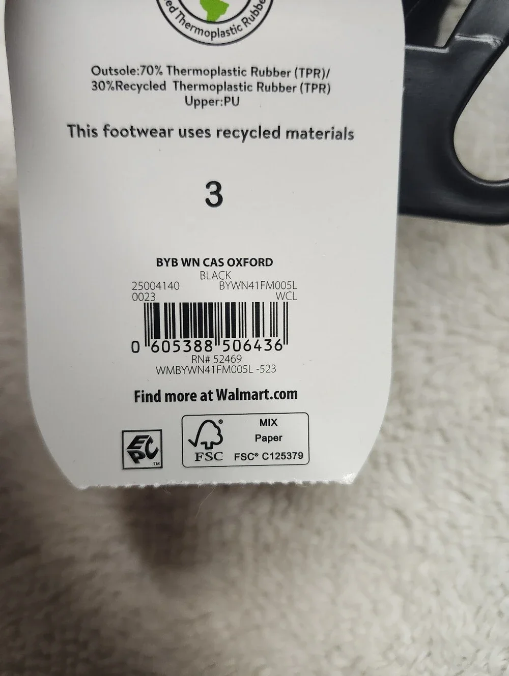 NWT Boys Wonder Nation Size 3 Memory Foam Black Casual Oxford Shoes